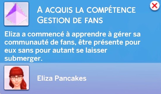 Notif acquisition compétence gestion de fans