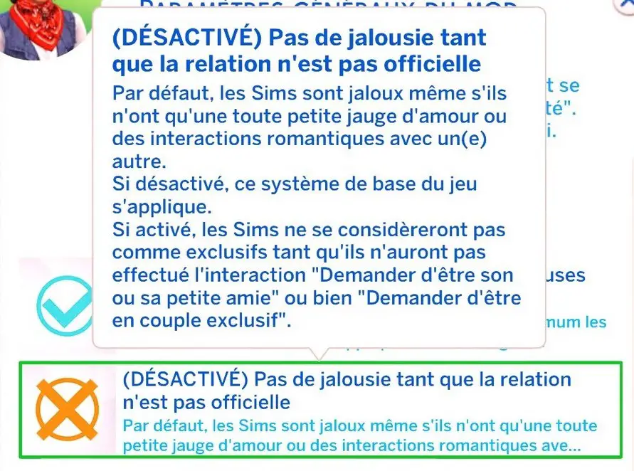 Option jalousie relation Sims 4