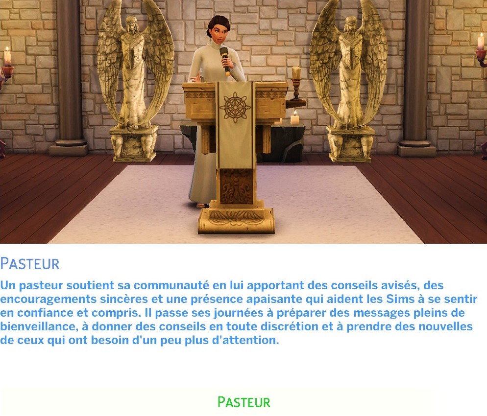 Carrière pasteur Sims 4 mod Kiara