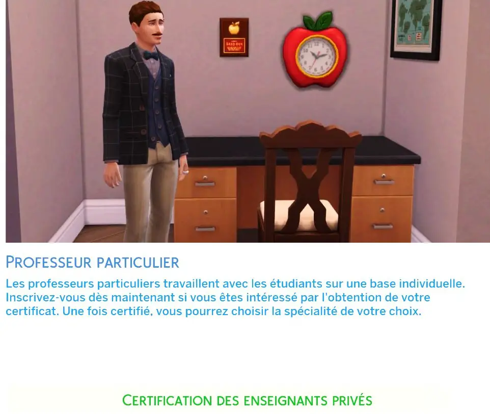 Carrière professeur particulier Sims 4 mod Kiara