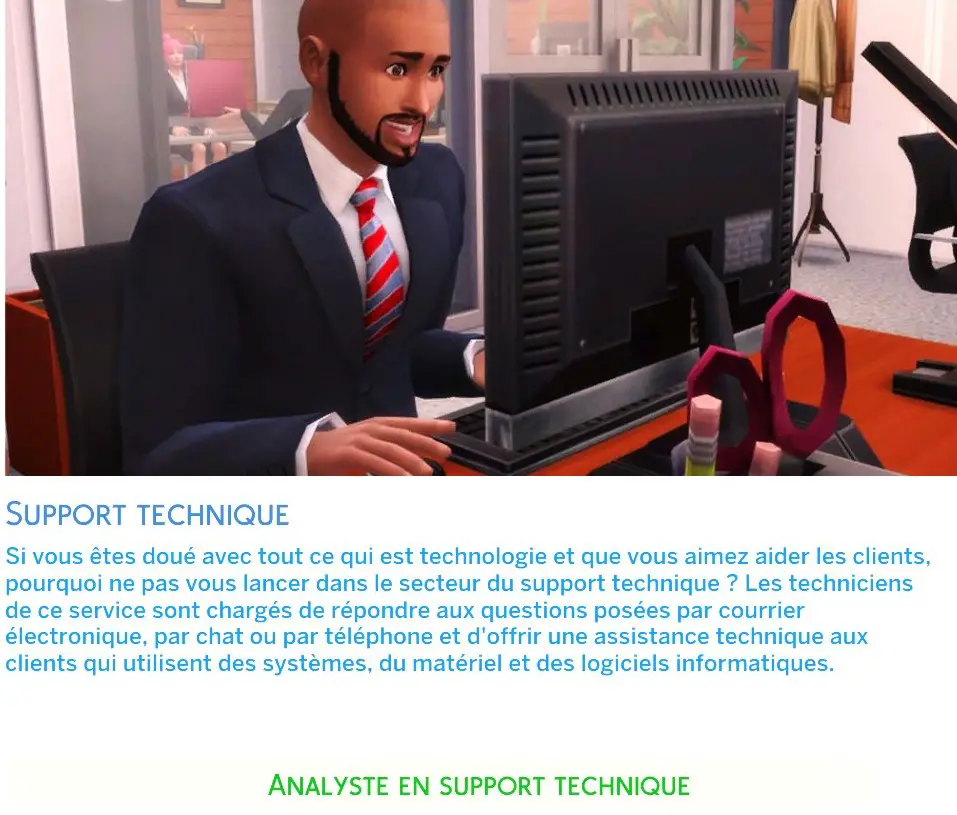 Carrière support technique mod sims 4 Kiara