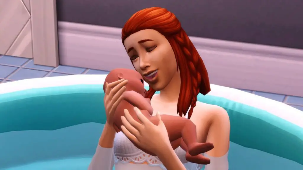 Calin bébé post accouchement dans l'eau sims 4
