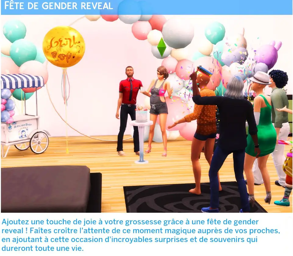 Fête de gender reveal Sims 4