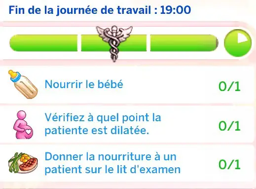 Missions journée sage-femme Sims 4