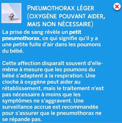 Notif pneumothorax bébé couveuse sage femme sims 4 mod accouchement