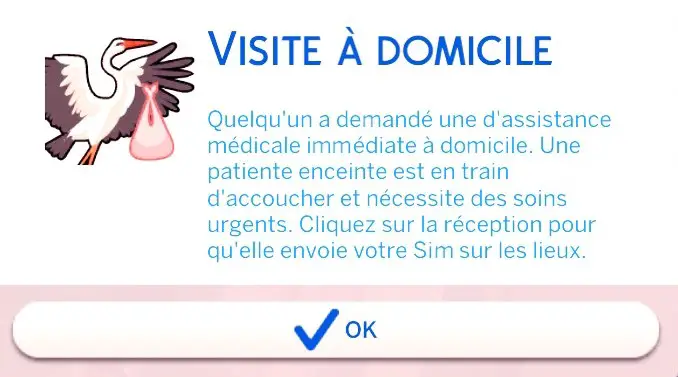 Popup visite accouchement domicile sims 4