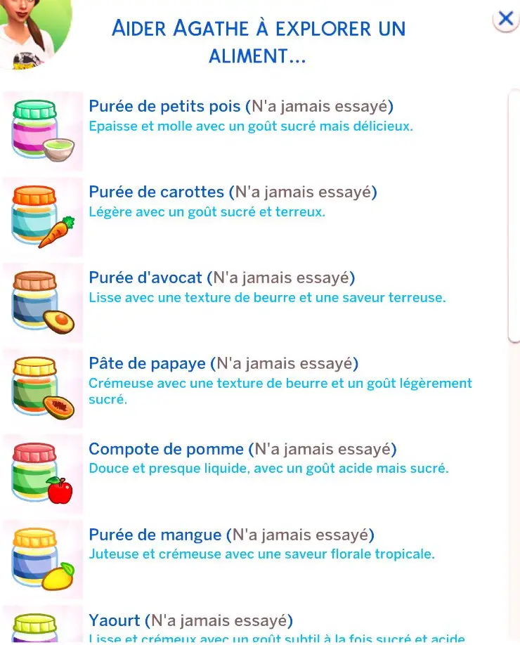 Liste aliments nourrisson