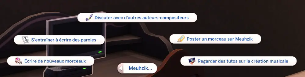 Interactions améliorer compétence création musicale sims 4