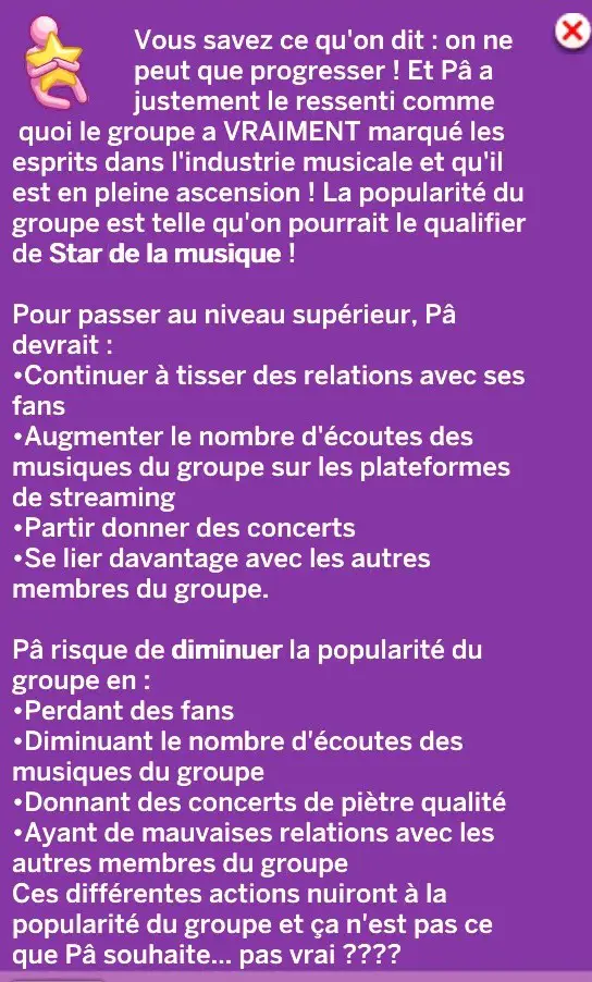 Notif groupe musique sims 4 star