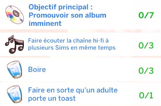Objectifs event sortie album mod musique sims 4