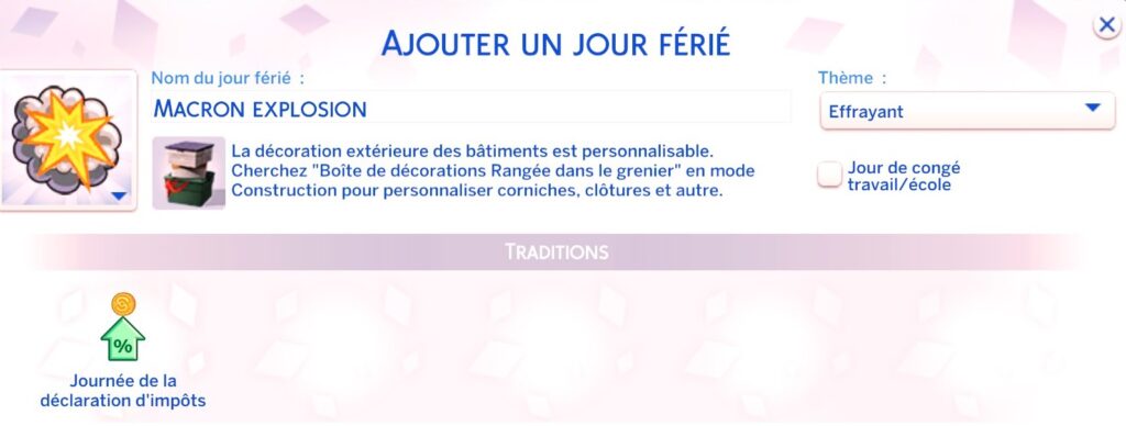 Ajout d'un jour ferié déclaration d'impôts