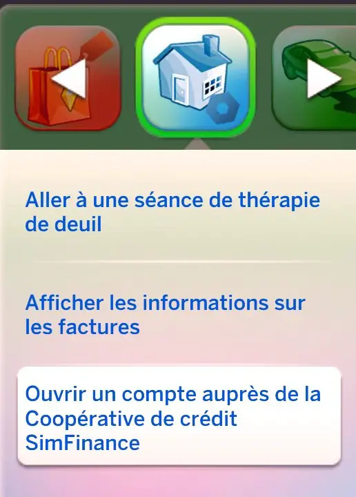 Menu téléphone début mod finance sims 4