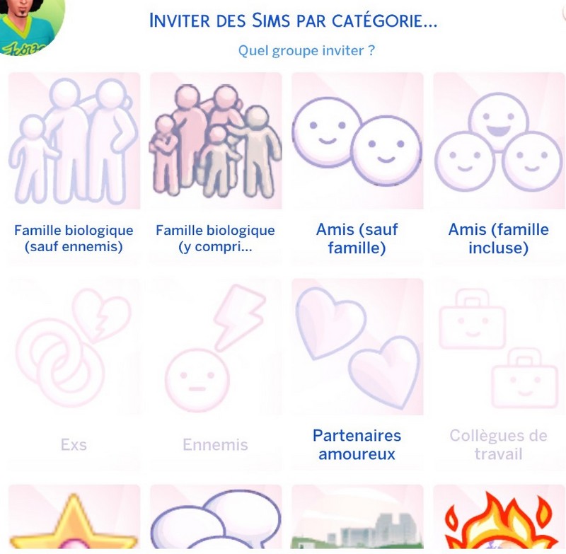 Inviter Sims catégories pt1