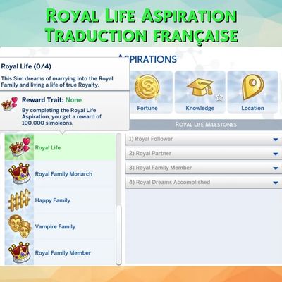 Royal life aspiration mod sims 4 kiara français cf