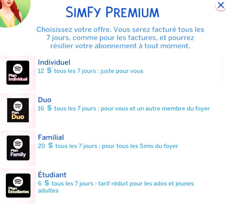 Abonnements mod SimFy premium