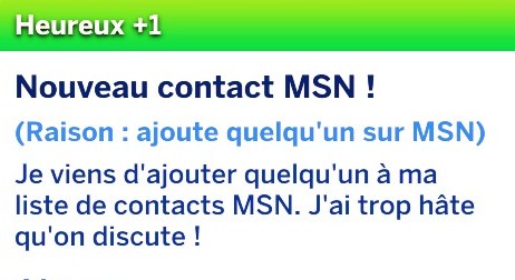 Buff Sims 4 nouveau contact MSN