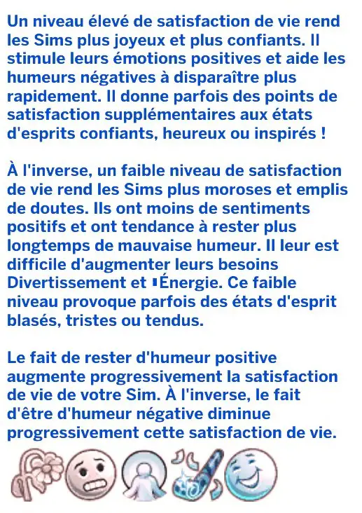Description satisfaction vie Sims 4