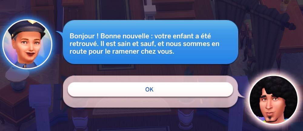 Appel police Sims 4 fugue enfant retrouvé