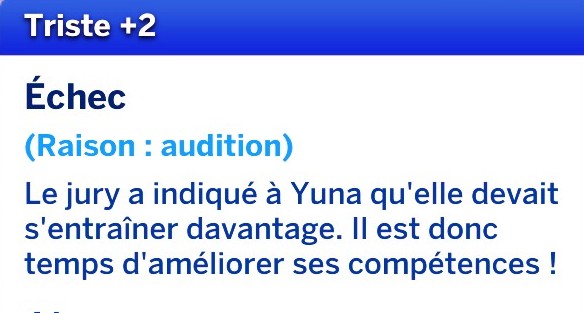 Buff échec audition mod kpop sims 4
