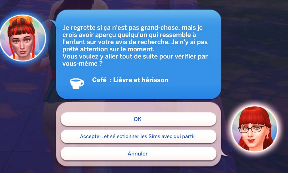 Réponse témoin flyer fugue enfant mod sims 4