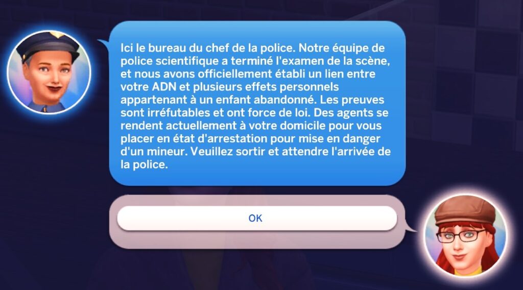 Appel arrestation police abandon bébé sims 4