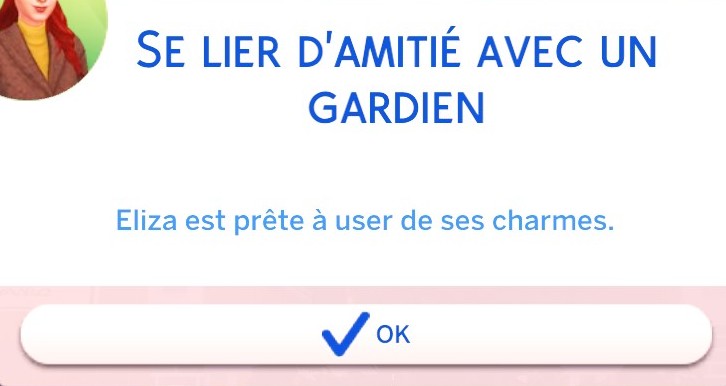 Popup se lier d'amitié avec un gardien