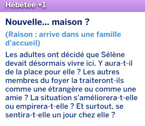 Buff nouvelle maison enfant Sim famille accueil