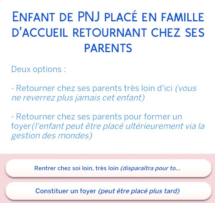 Choix renvoi enfant PNJ famille accueil
