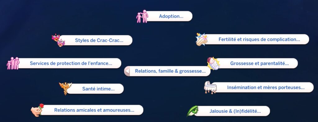 Menu mod famille accueil dans RPO