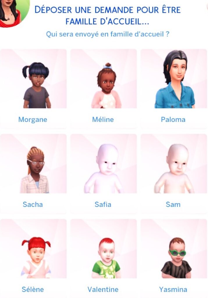 Popup choix enfant en tant que famille d'accueil