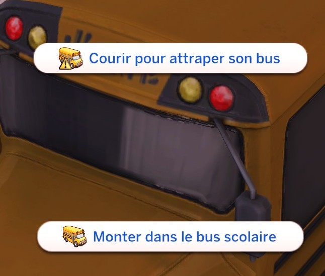 Interactions bus scolaire Sims 4