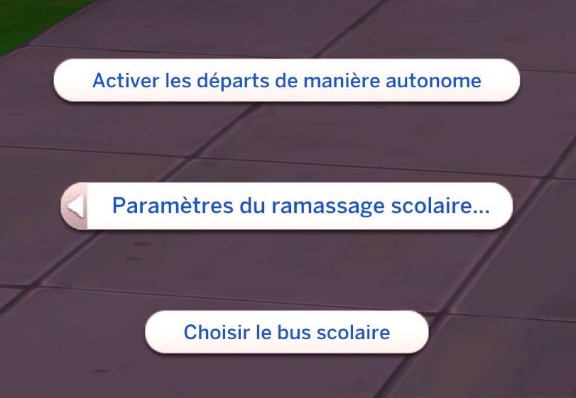 Paramètres mod ramassage bus scolaire sims 4