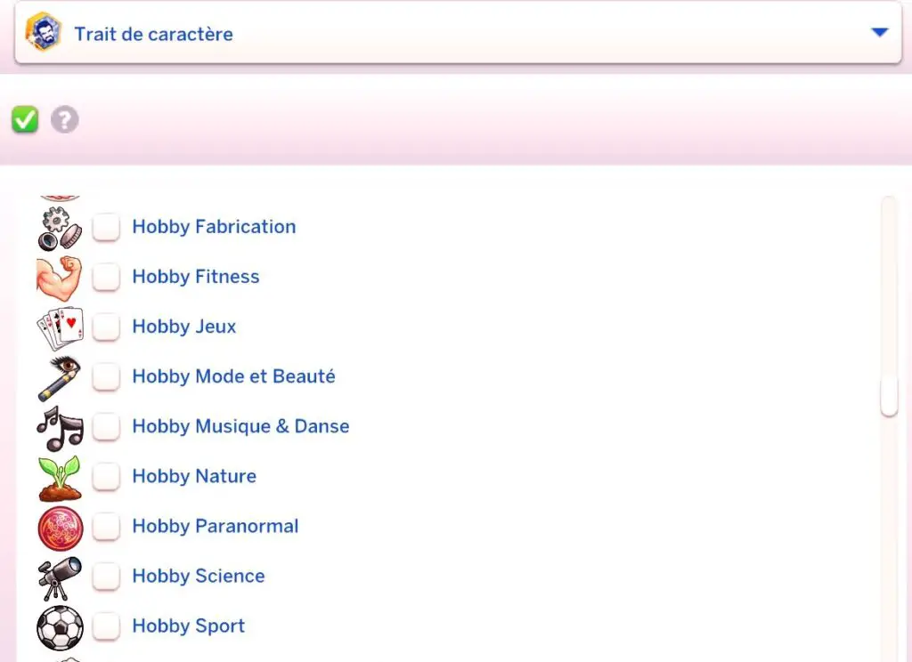 Traits de caractère hobbies