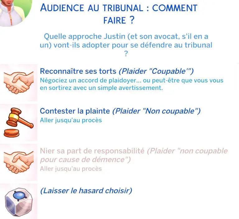 Audience au tribunal Sims 4