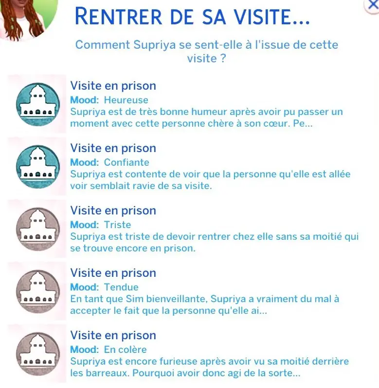 Choix humeur retour visite prison mod sims 4 justice lumpinou