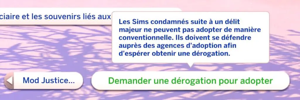 Interaction demander dérogation pour adopter