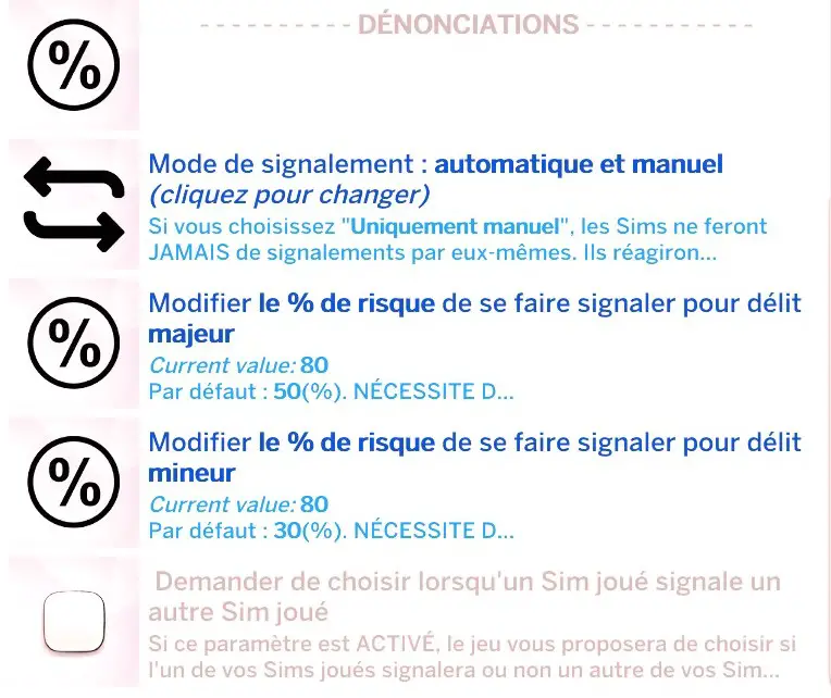 Paramètres mod justice Lumpinou suite