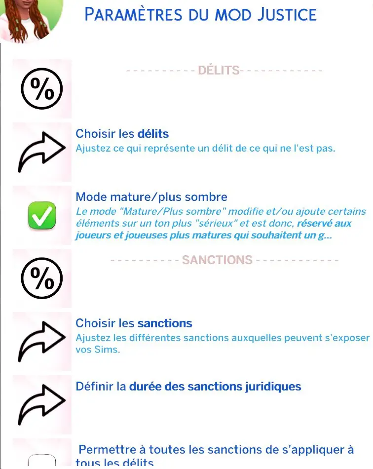 Paramètres mod justice Lumpinou