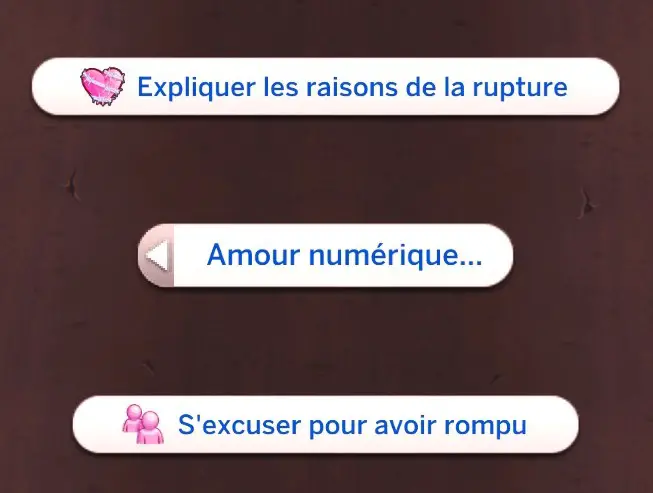 Interactions amour numérique Sim ayant rompu